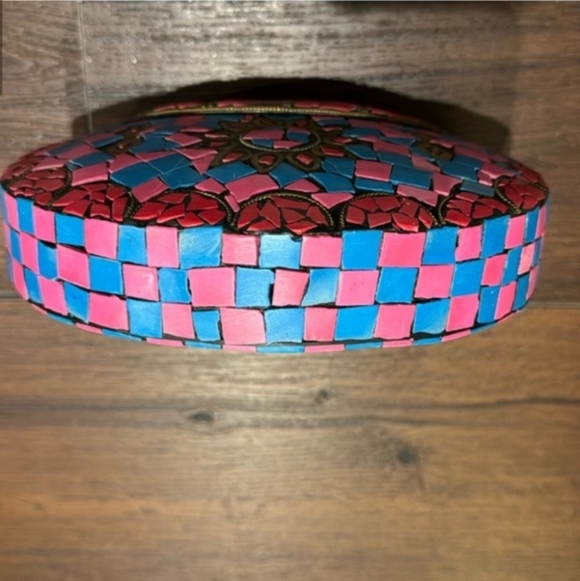 Ramla Handmade Mosaic Clutch Coachella Bollywood Pink Blue Red Festival Boho - Picture 6 of 11